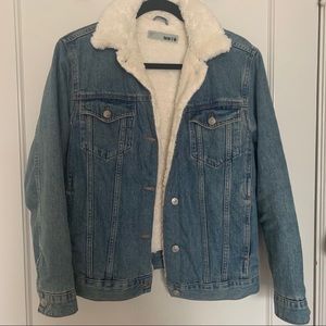Topshop Moto Sherpa Fur Denim Jean Jacket US 2